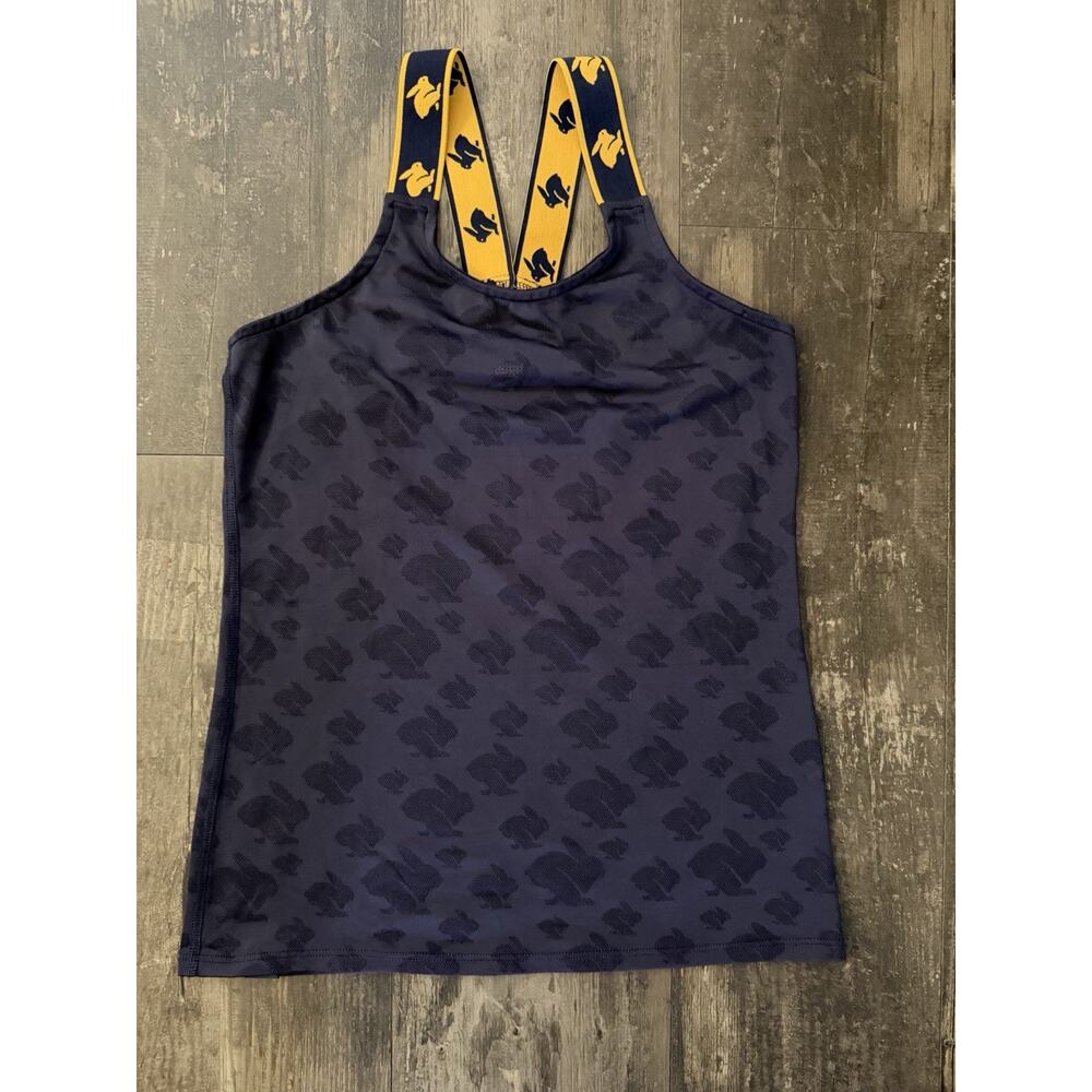 Rabbit Womens Running Tank Top Size Small Navy Blue Bunny Print